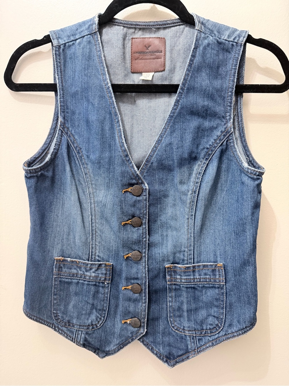 Y2K American Eagle Denim Jean Vest Boho Western Cowgirl Fitted Country S